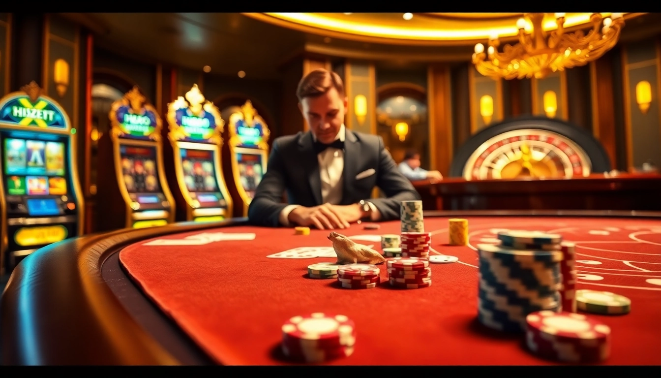 Experience a thrilling game of chance at HZ88 with vibrant casino elements, cards, and chips.