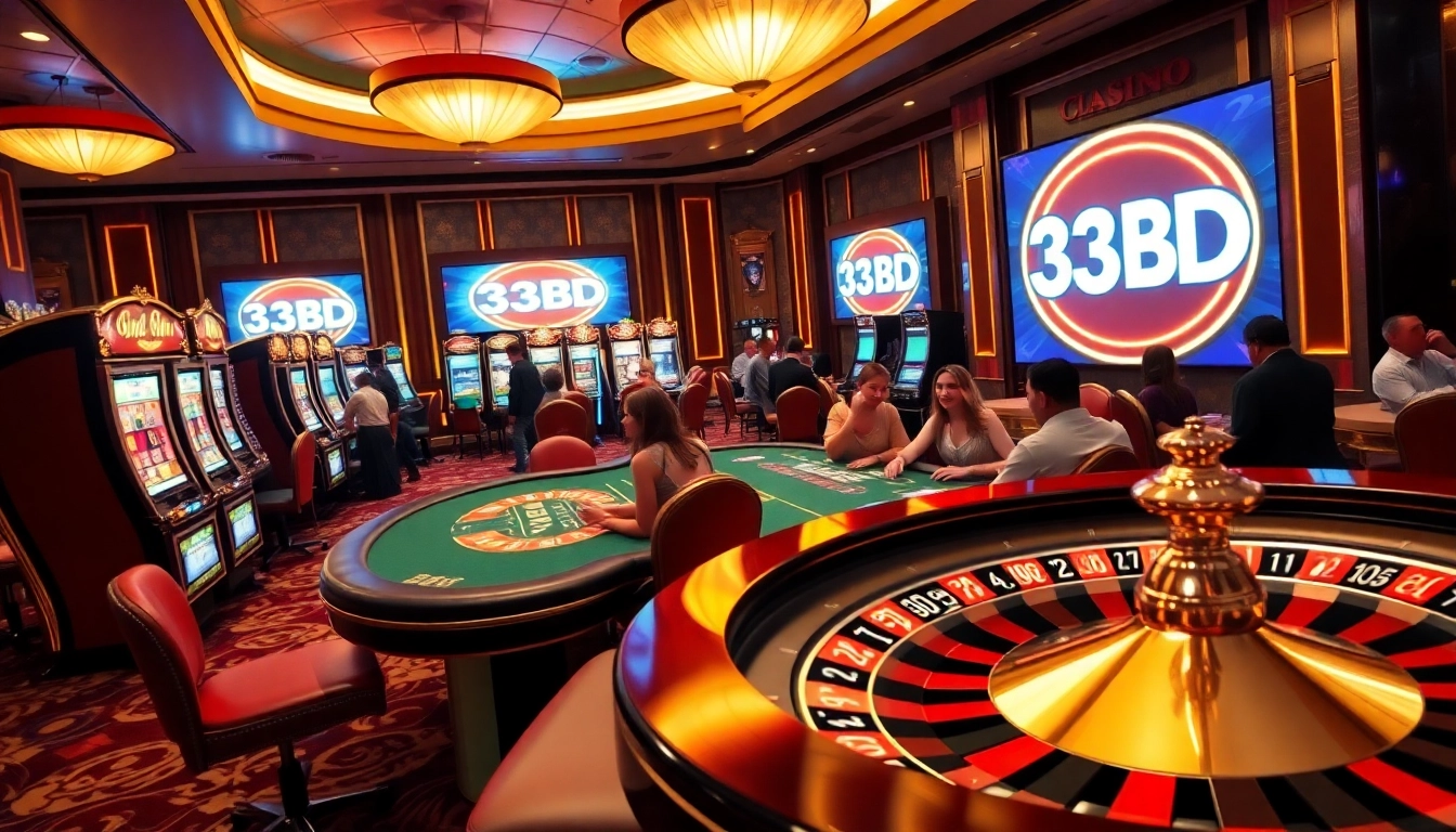 Players enjoy high-stakes games at 33BD casino, capturing excitement and luxury.