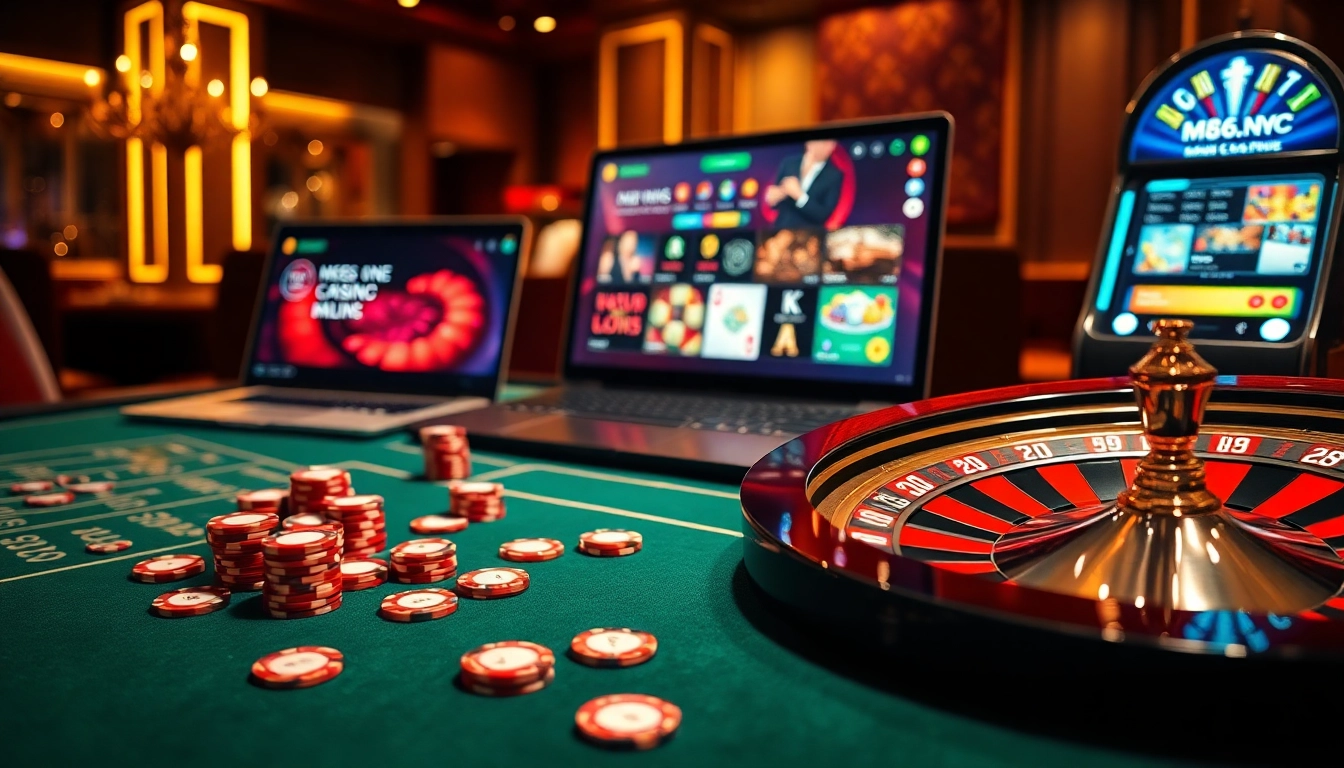 High-stakes gambling scene featuring poker and roulette elements on mb66.nyc platform.