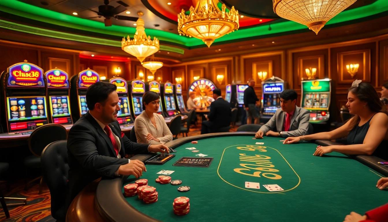 Exciting DH88 poker game in a luxurious casino setting with vibrant slot machines.