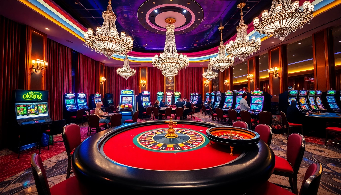 Experience the thrill of gambling at an opulent casino showcasing okking poker games.