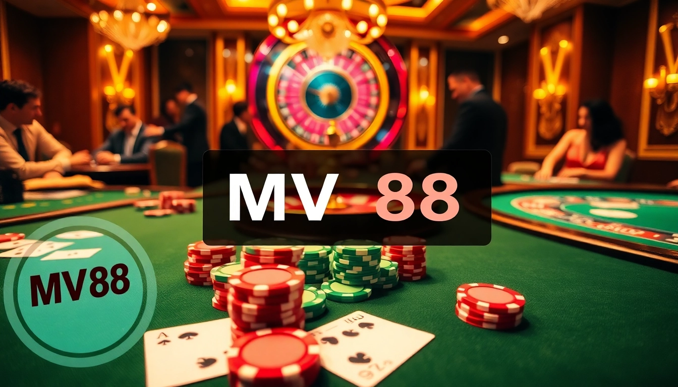 Players enjoying high-stakes action at MV 88 casino with vibrant game tables.