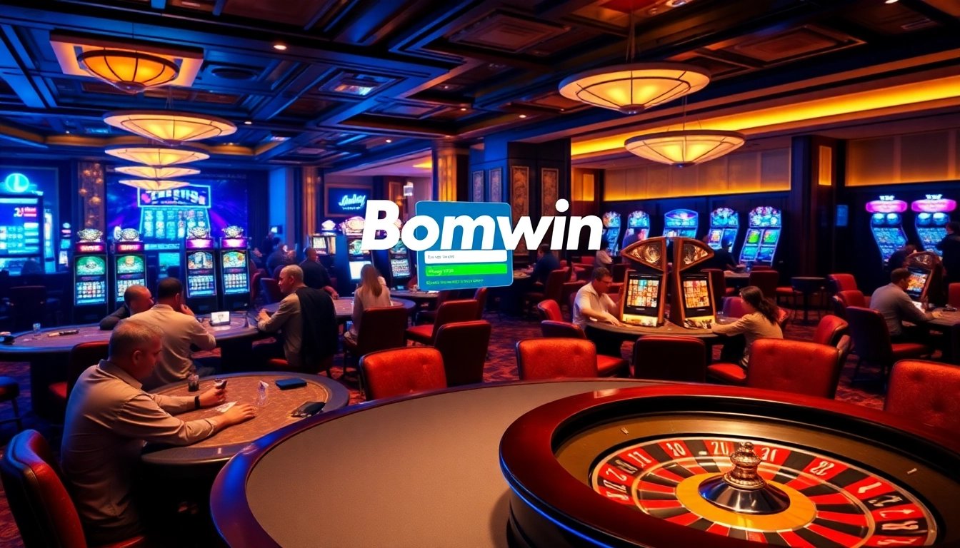 Experience the thrill of Đăng nhập bomwin at an upscale casino environment complete with poker and slot games.