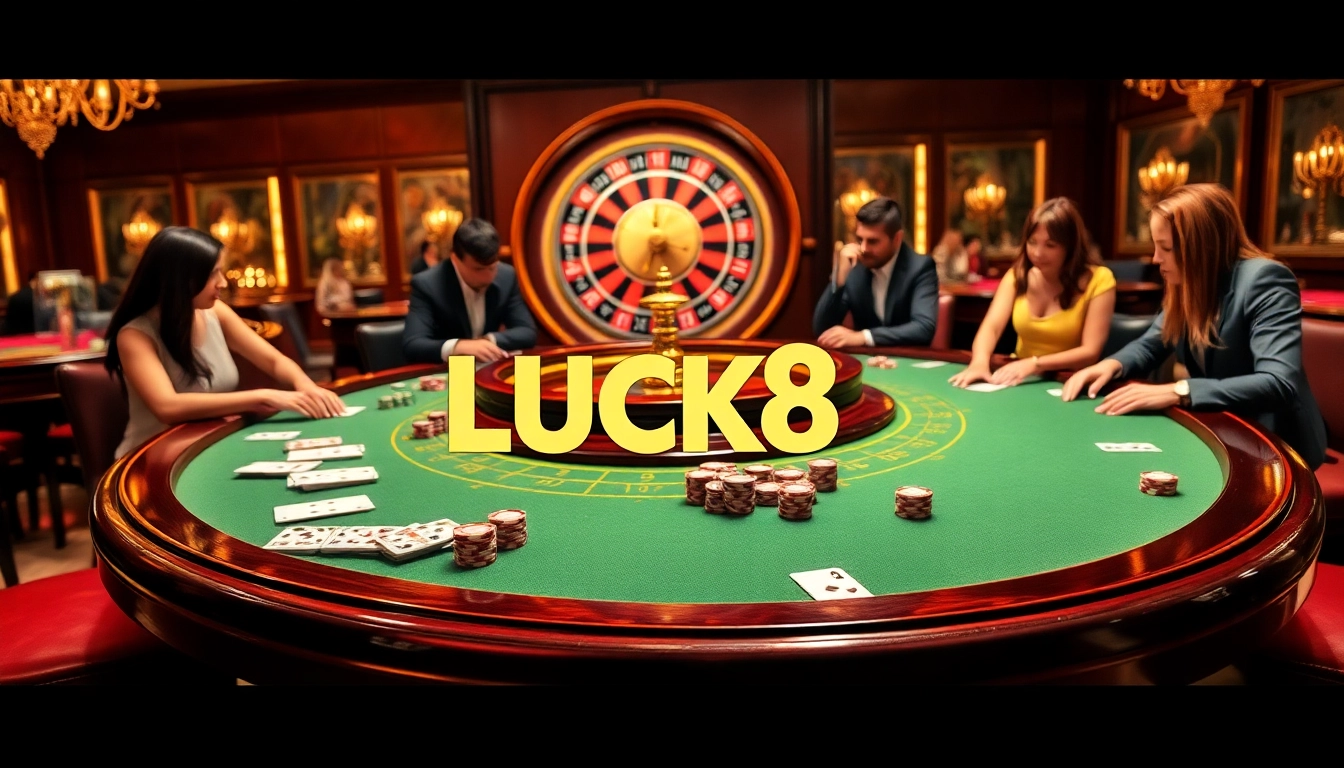 Experience the thrill of LUCK8 with vibrant casino tables and engaged players.
