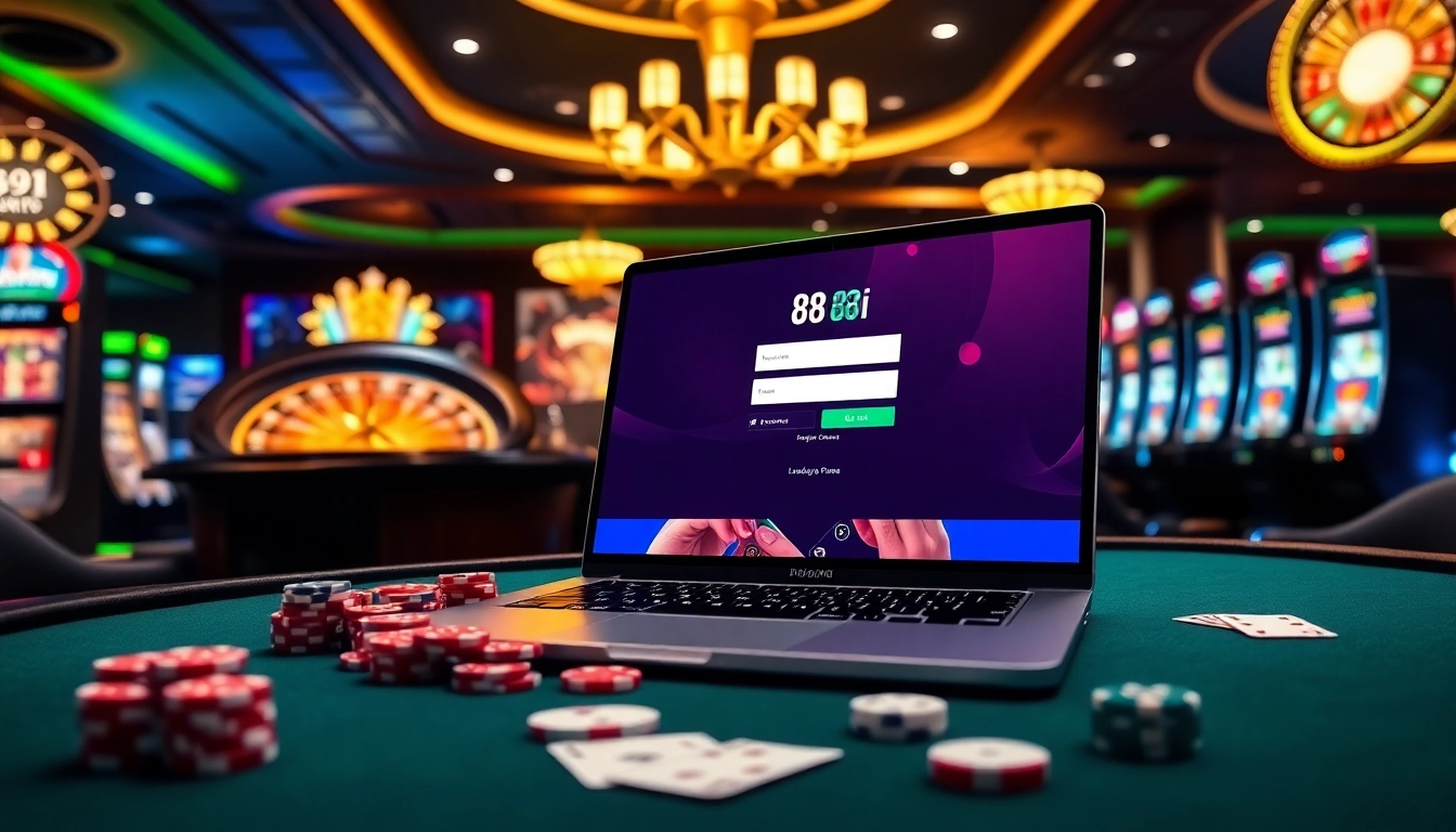 Experience the thrill of 88i đăng nhập with an exciting casino setup featuring poker chips and slot machines.