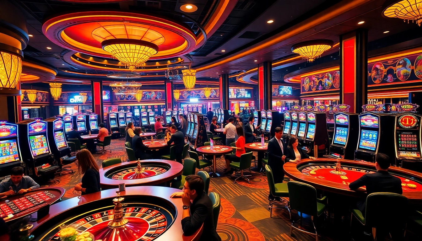 Experience the thrilling atmosphere of trang chủ MB66 with vibrant casino gaming, including roulette and poker action.
