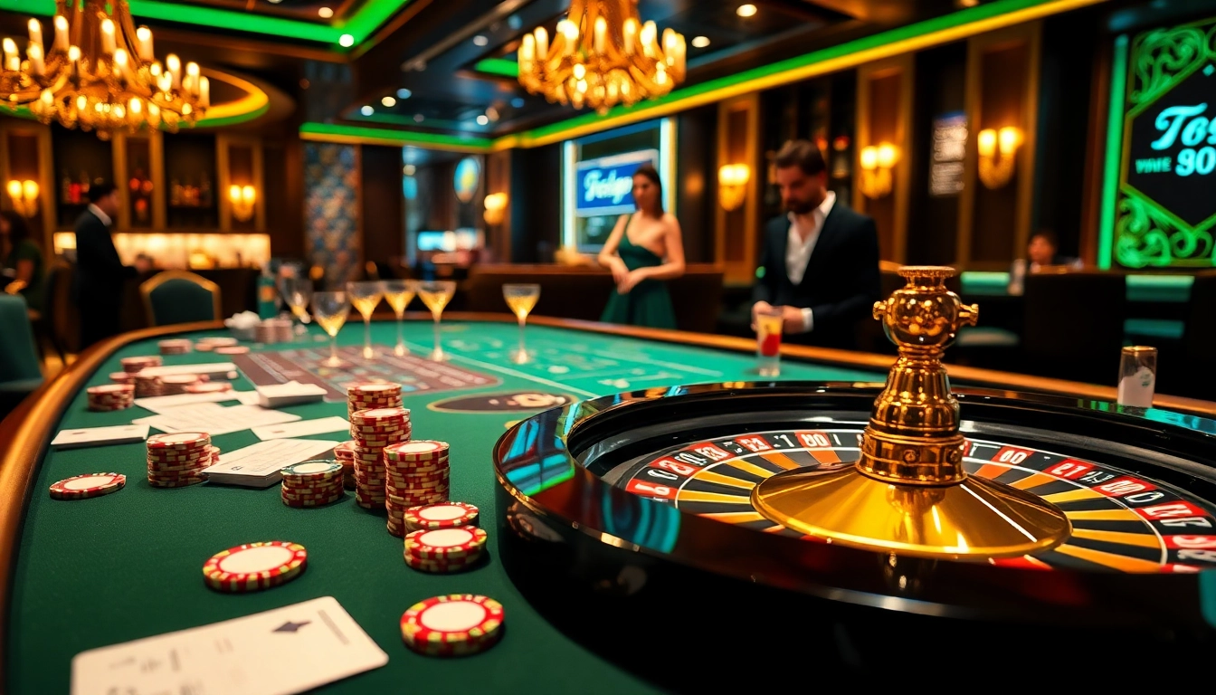 Players enjoying the excitement of 789P Casino with vibrant gaming tables and roulette wheels.