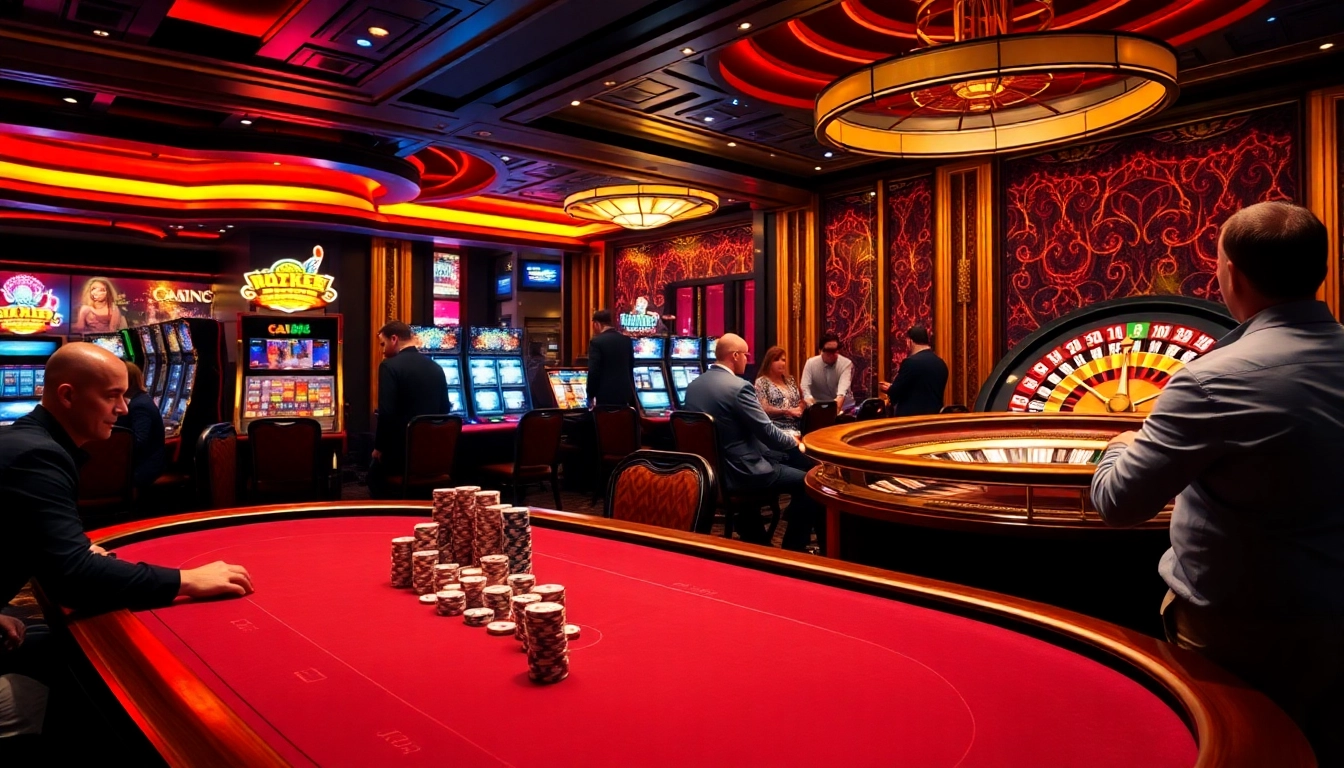 Experience the excitement of Big88 with players at a luxurious poker table in a vibrant casino.