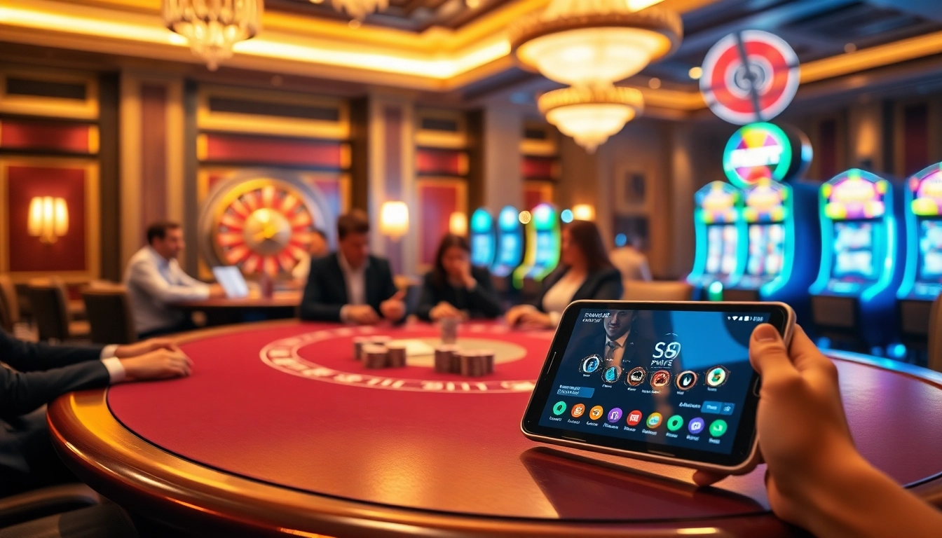 Engaging players at a luxurious S8 casino table with vibrant poker chips and modern gaming interfaces.