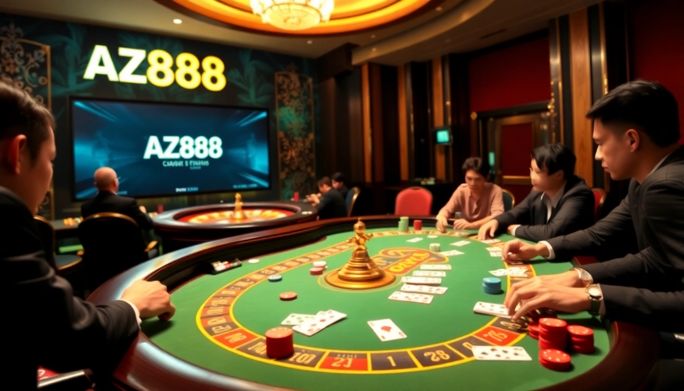Experience high-stakes action at AZ888’s vibrant casino table, showcasing intense gameplay and excitement.