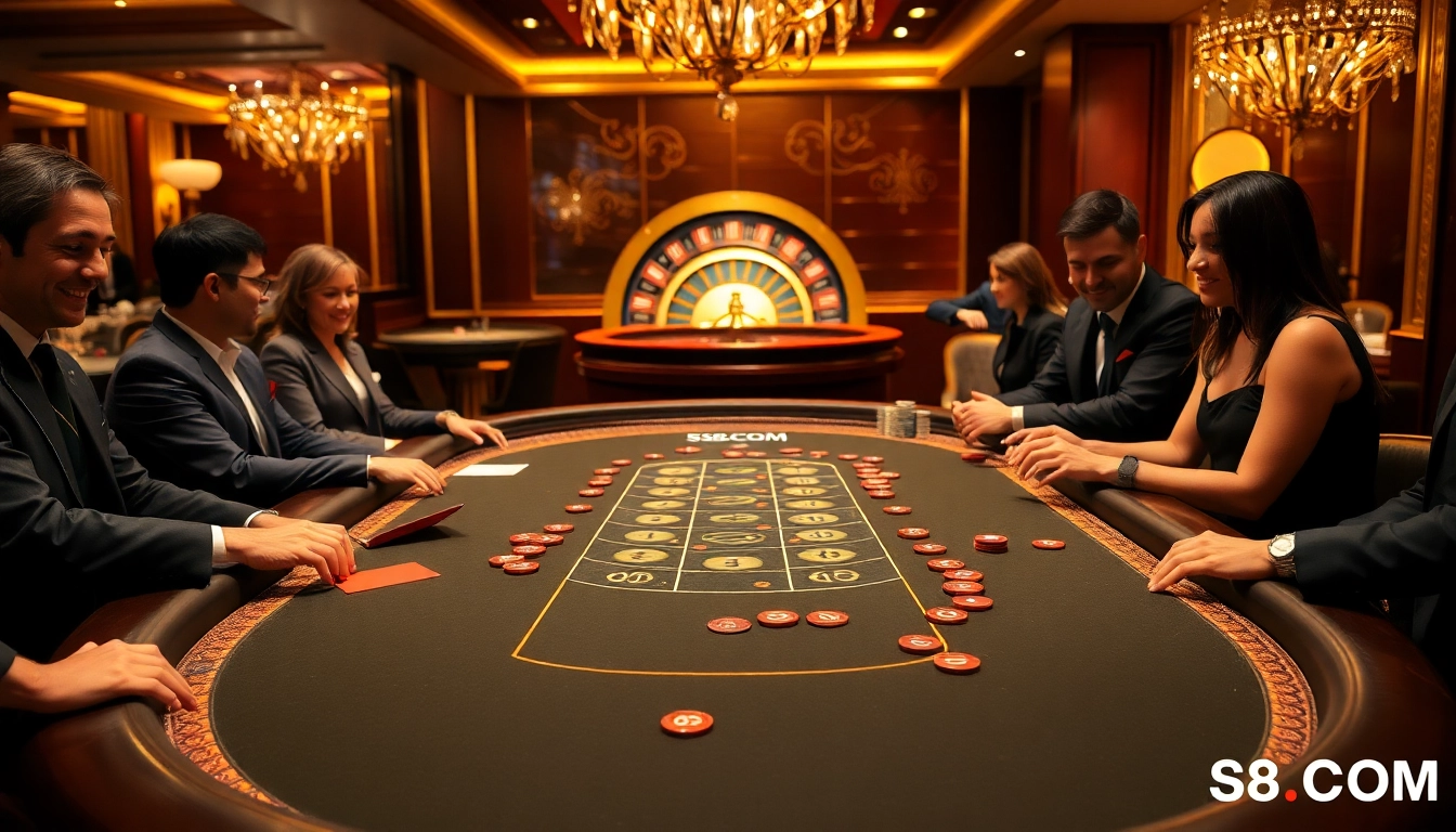 Experience exhilarating gaming at S8.COM with players enjoying poker and roulette.