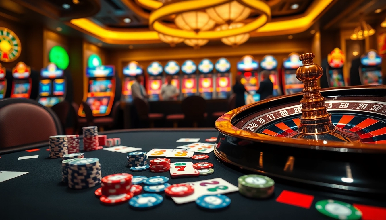 Exciting poker gameplay at https://sunwin.builders/ with luxurious chips and cards on a vibrant table.