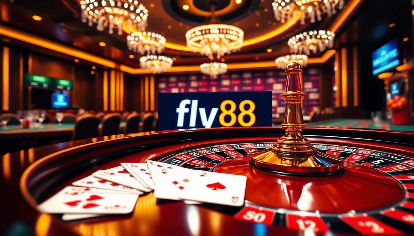 Immerse in the excitement of fly88 with vibrant casino tables and elegant cards.
