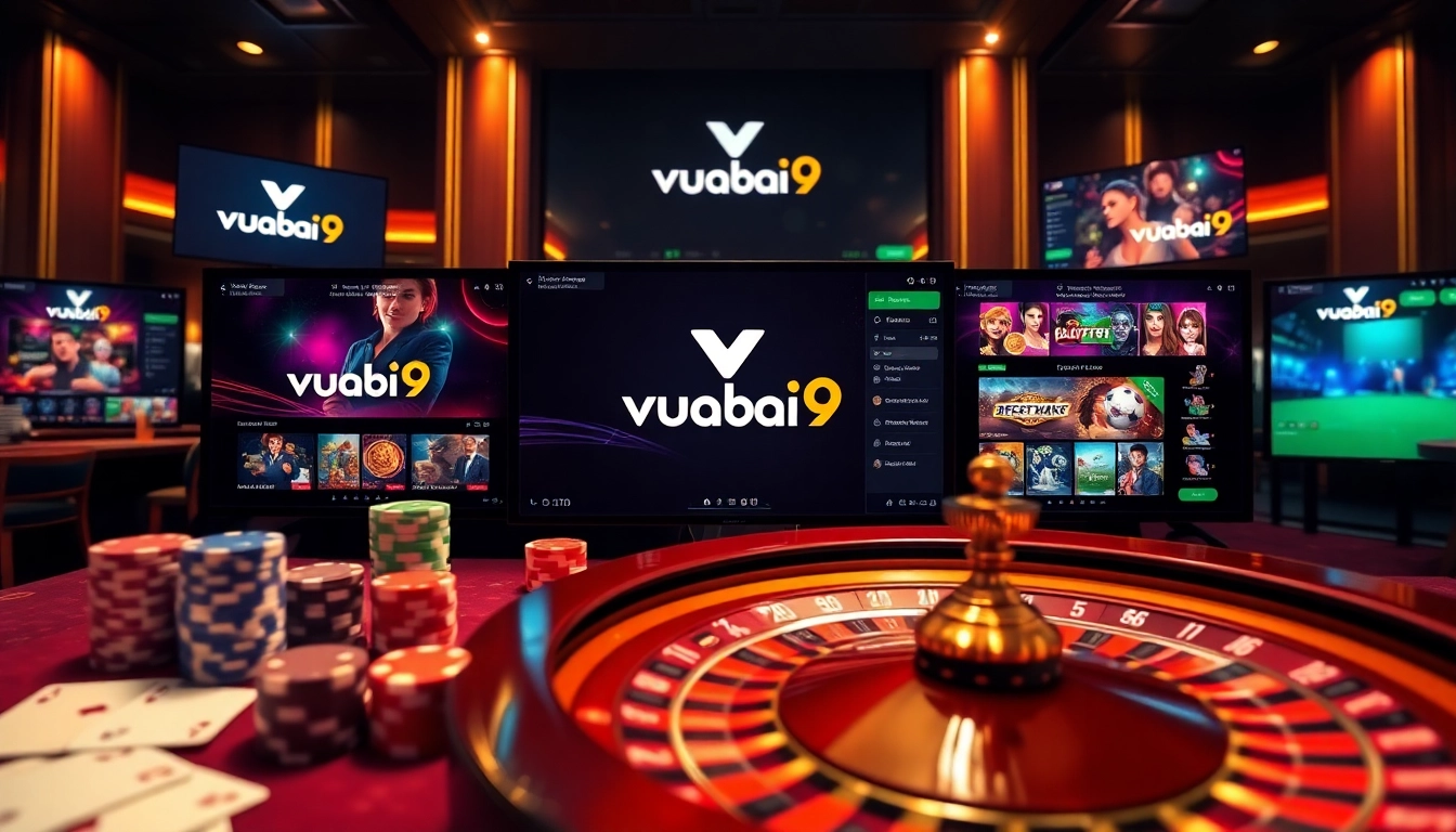 Engaging scene showcasing vuabai9 with vibrant casino elements and modern online gambling interfaces.