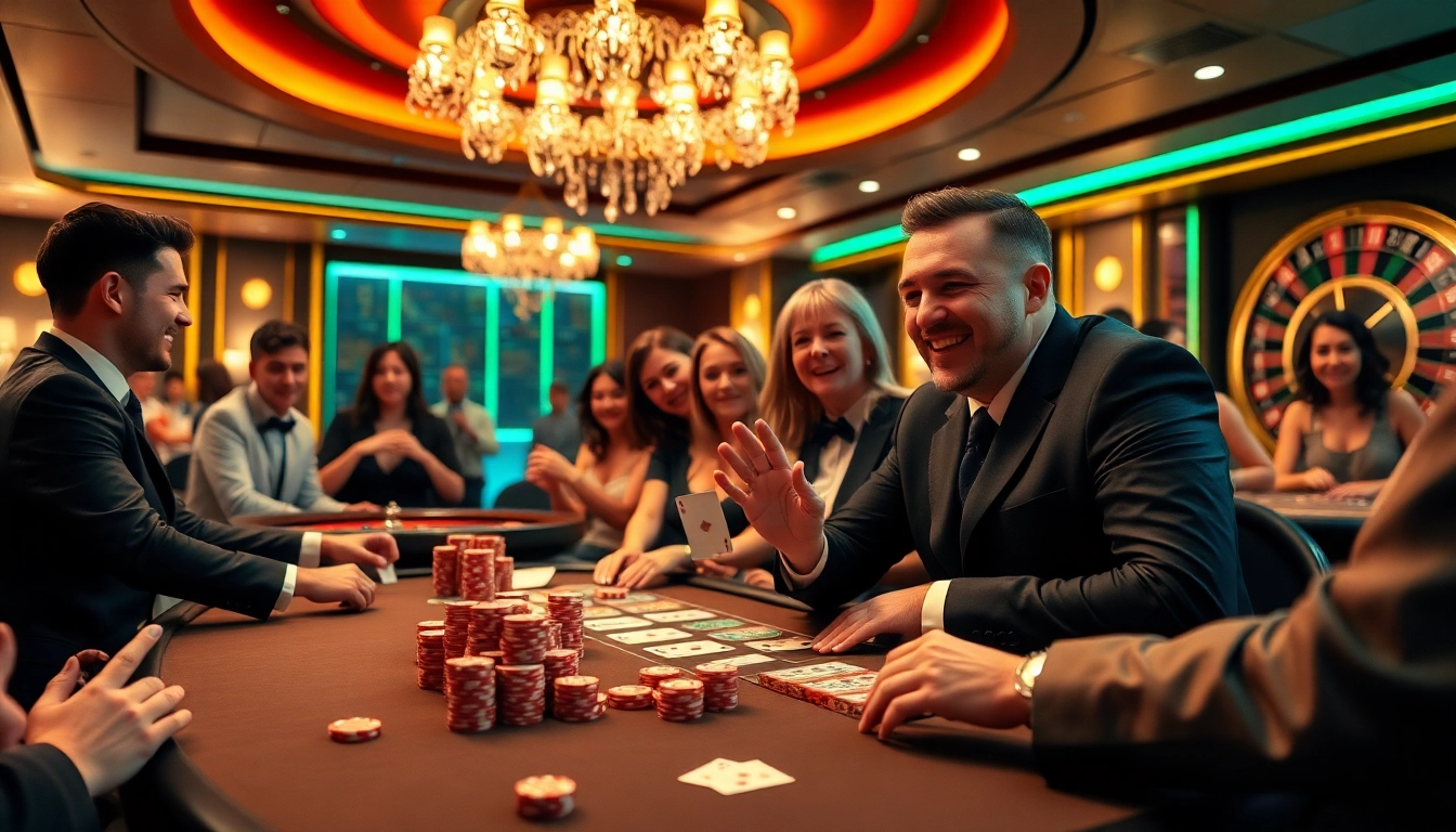 32win players enjoying a thrilling poker game with vibrant casino elements.