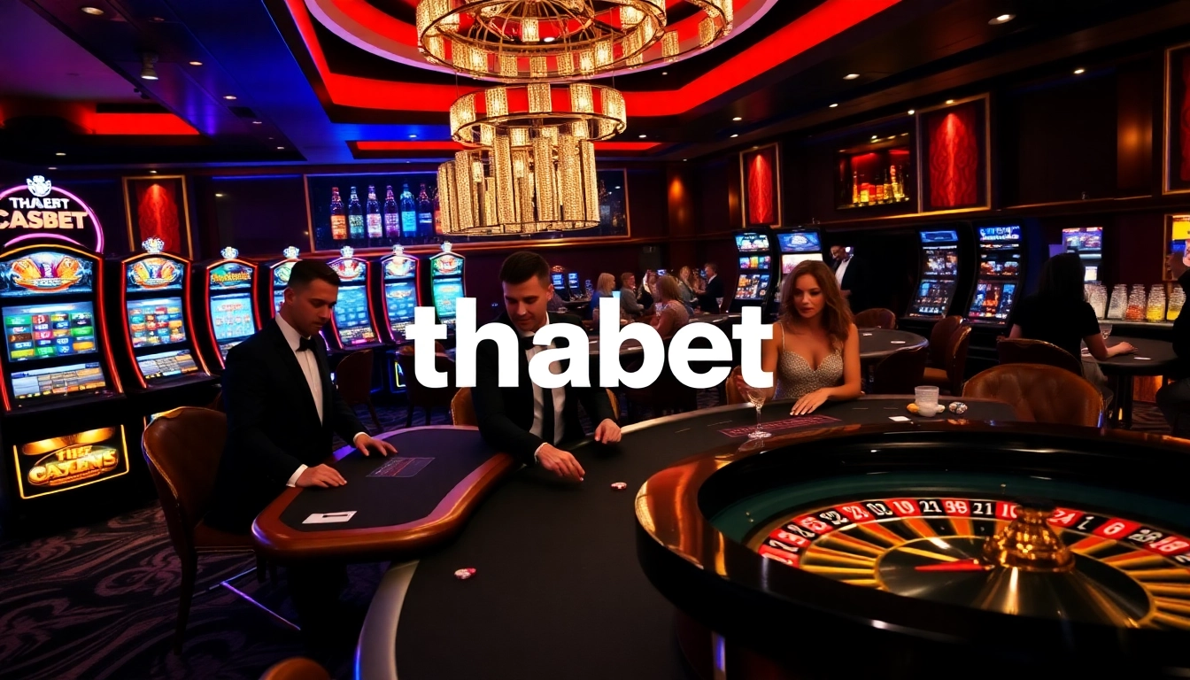 Experience thrilling gaming action at thabet casino with lively players and vibrant casino tables.