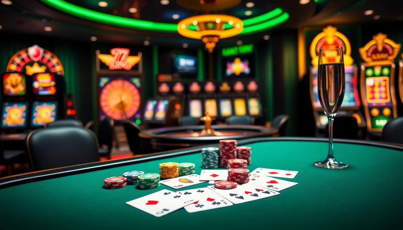 A thrilling casino experience at 79KING with poker chips and roulette wheel creating an exciting gambling atmosphere.