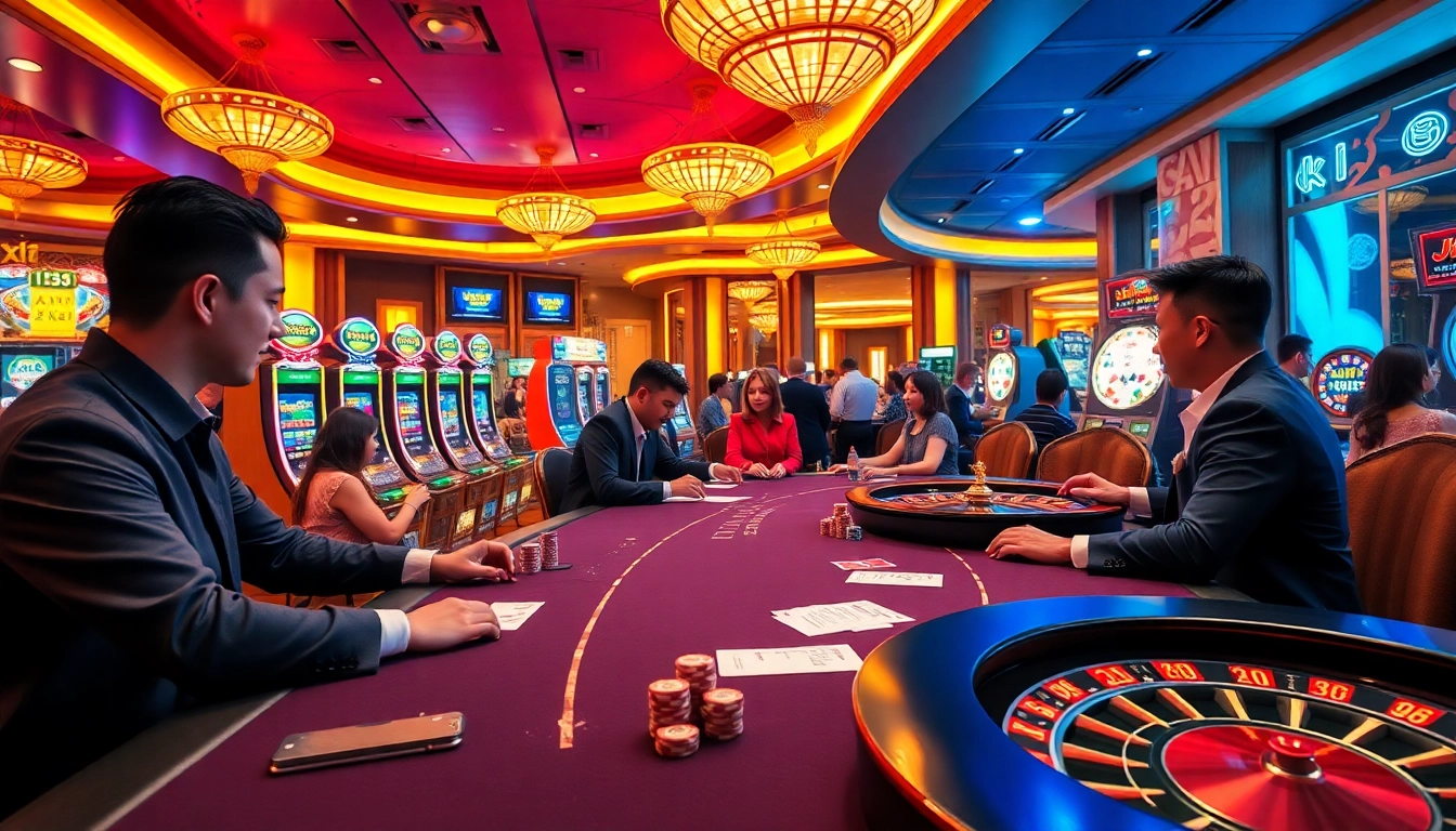 Experience the thrill of gambling at xin88 with vibrant casino tables and engaged players.