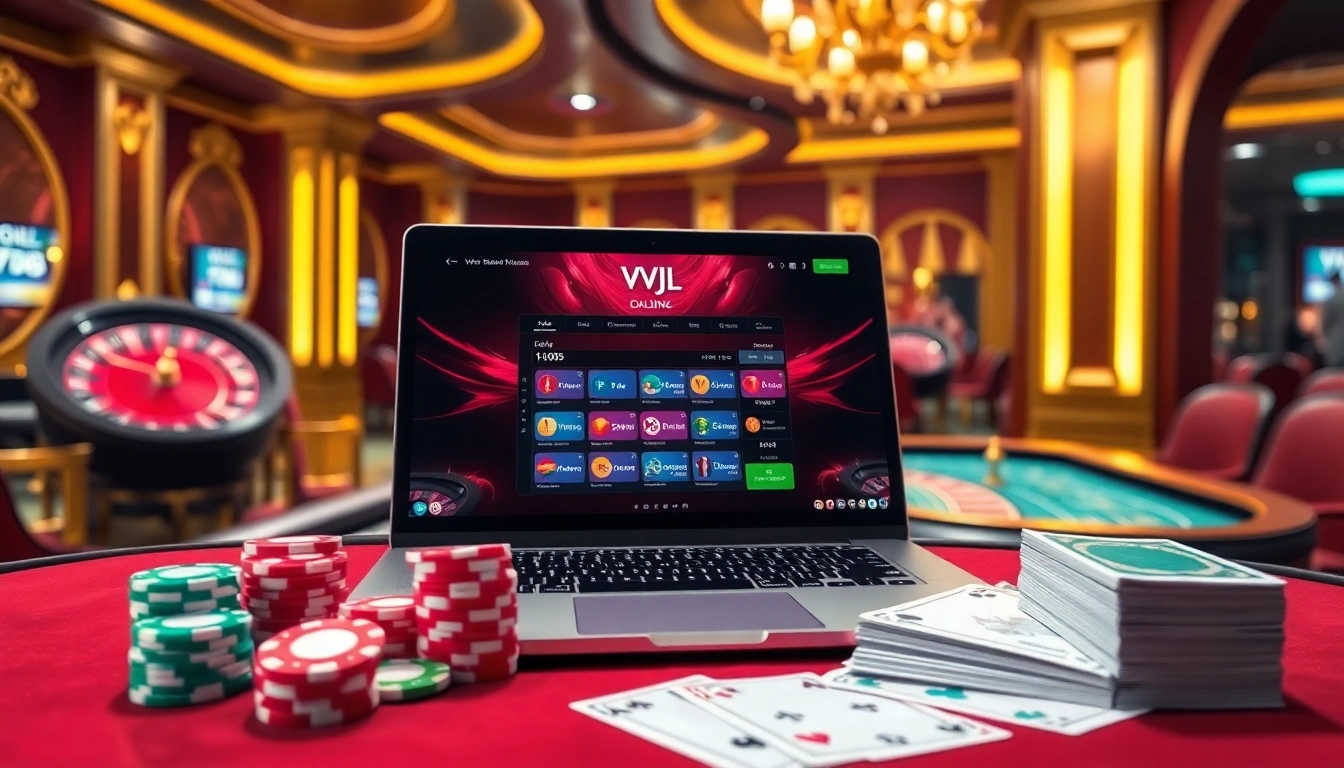 VVJL online gambling platform showcased on a sleek laptop with casino elements