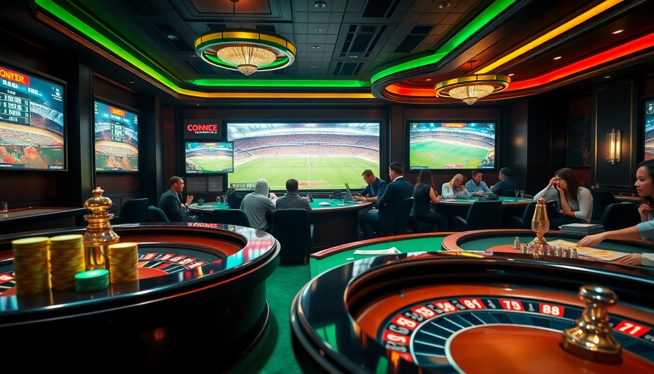 High-stakes betting ambiance showcasing Kèo bóng đá with poker chips and roulette wheel.