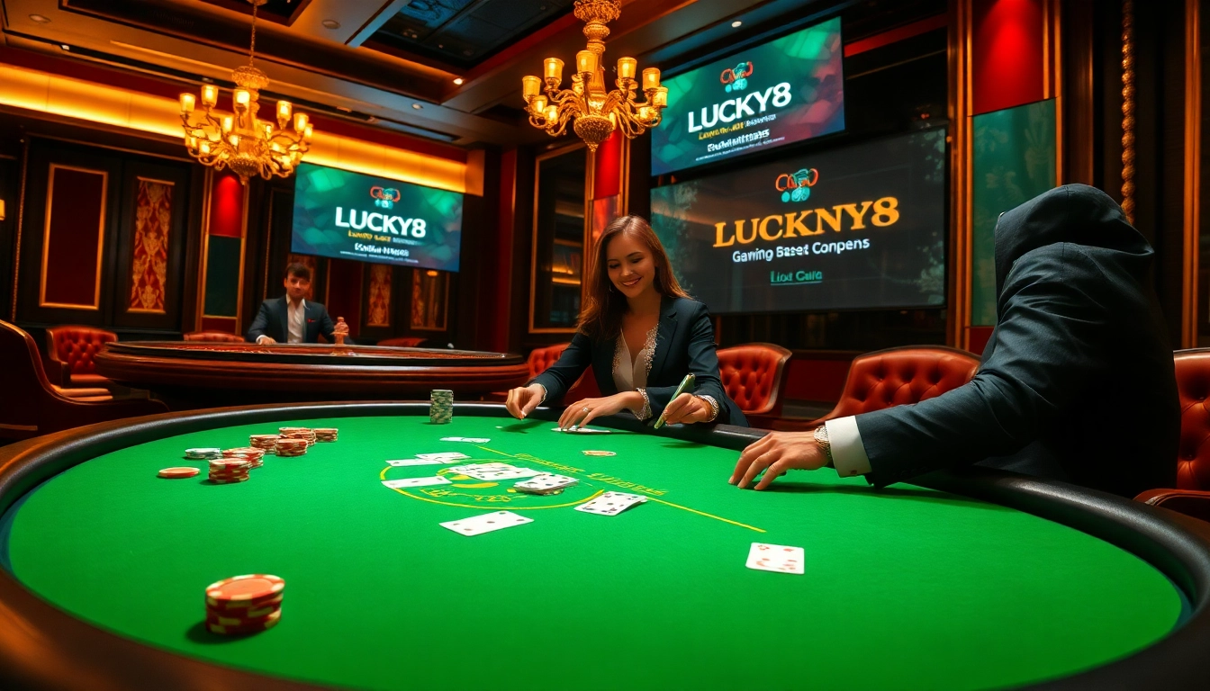 Người chơi tận hưởng một ván LUCK8 poker đầy kịch tính tại một casino sang trọng.