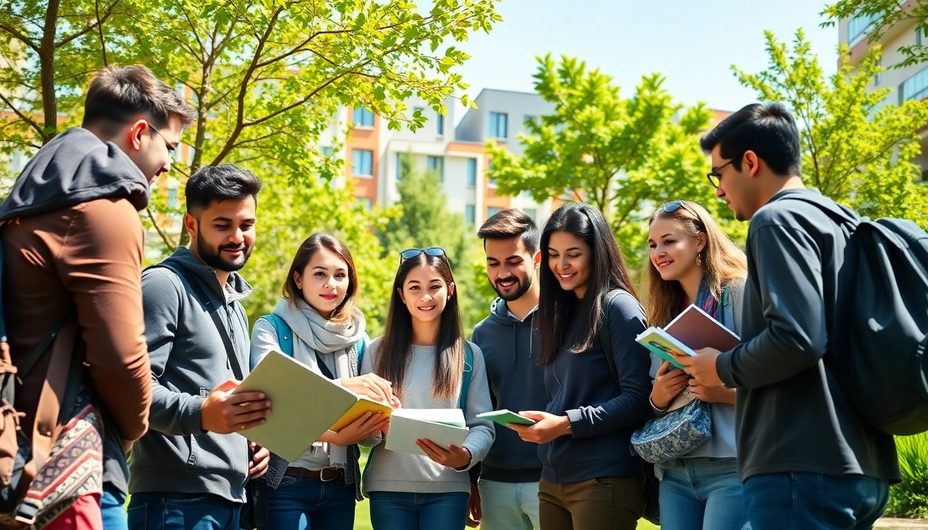 Students engaging in collaborative learning at Istanbul Medipol University apply for admission in a vibrant campus setting.