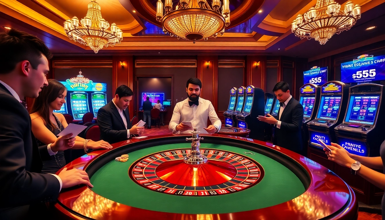 Experience the excitement of gaming at BL555 casino, with players engaging at the roulette table.
