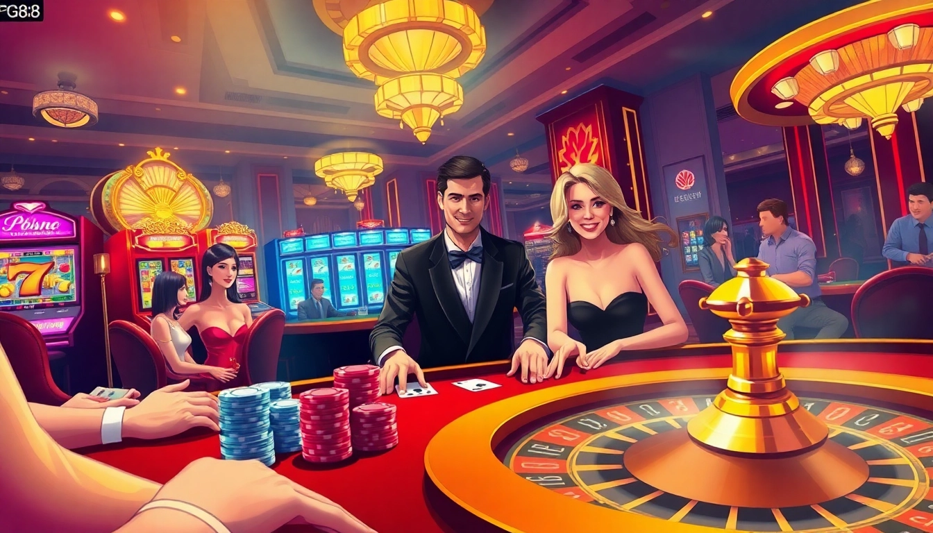Engaging scene of PG88 poker game with players enjoying a vibrant casino atmosphere.