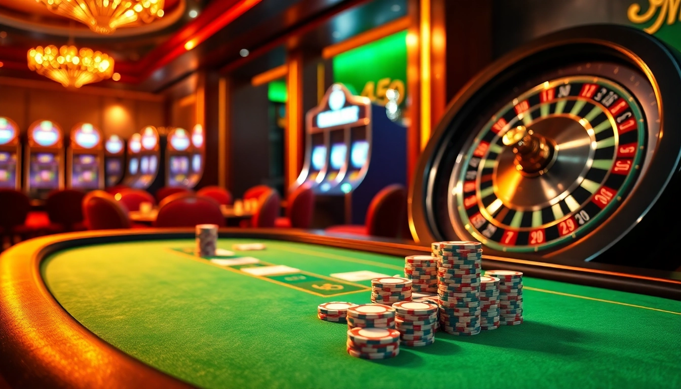 Experience luxury and excitement at the win55 poker table with vibrant chips and iconic roulette.