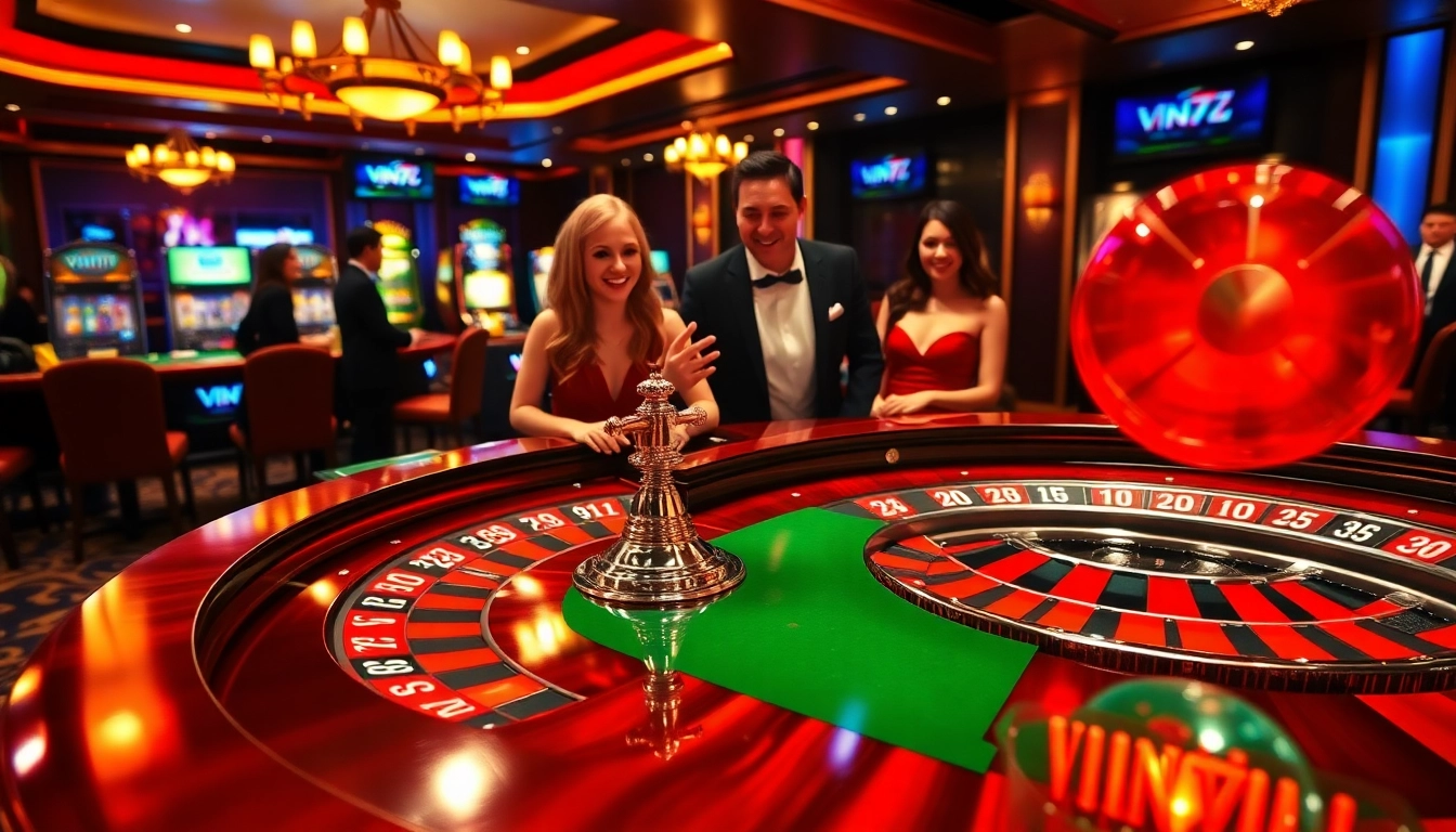 Experience excitement at the roulette table amidst vin777 media themed casino atmosphere.