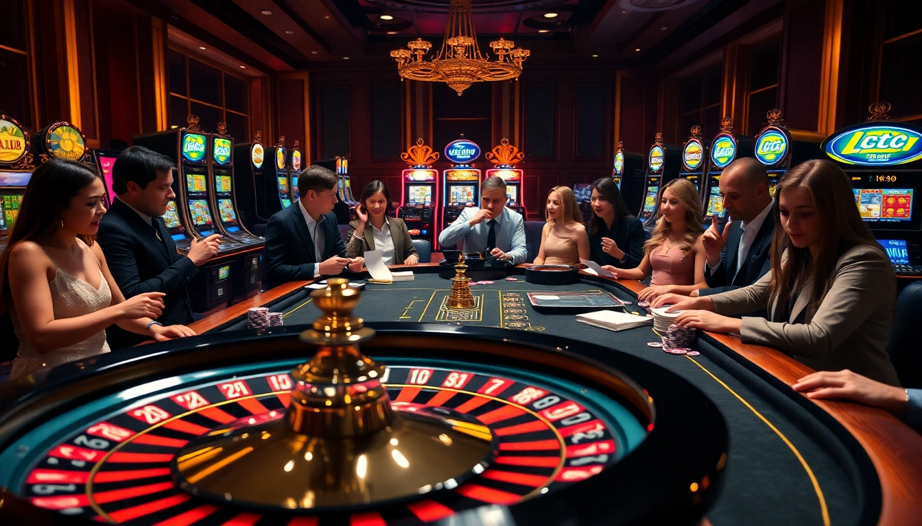 Experience the thrill at LC 88 casino with players eagerly betting at a luxurious table.