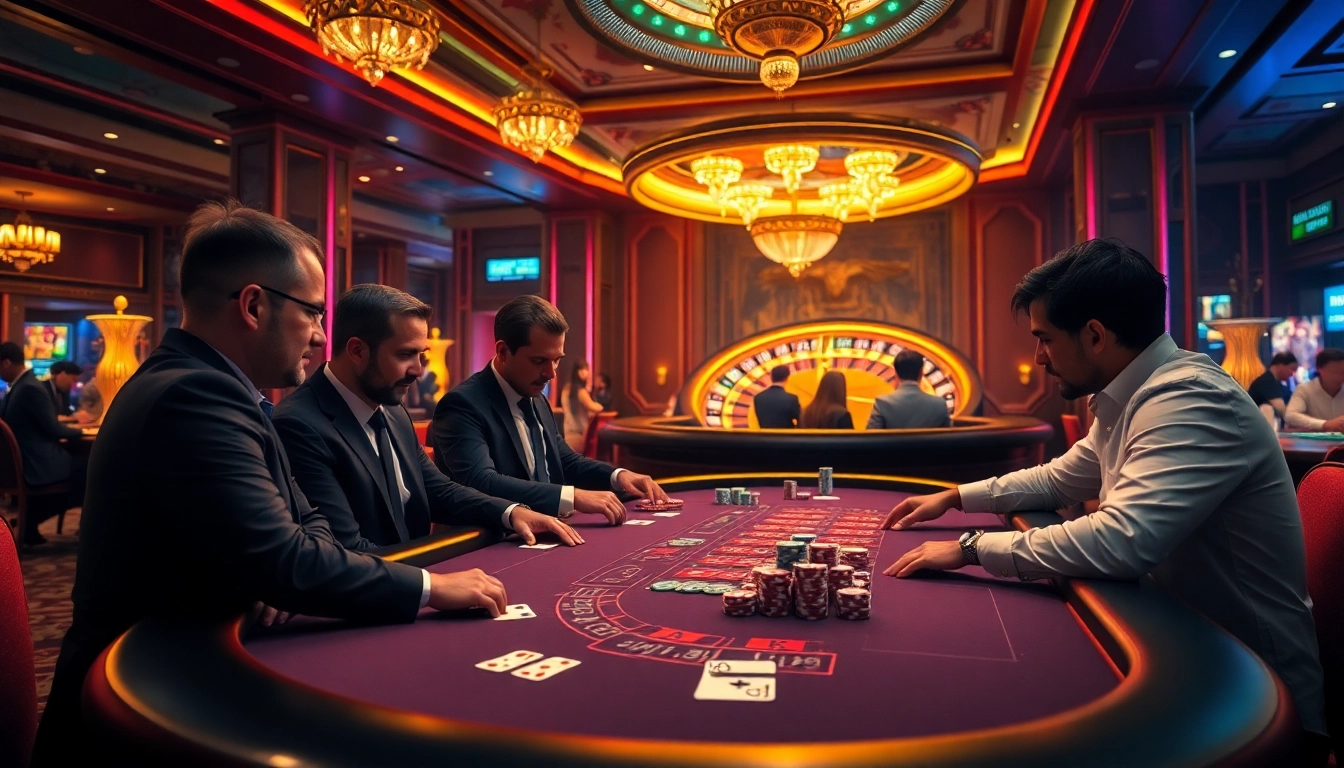 Engaging poker game scene at XX88 casino, featuring vibrant chips and professional players.