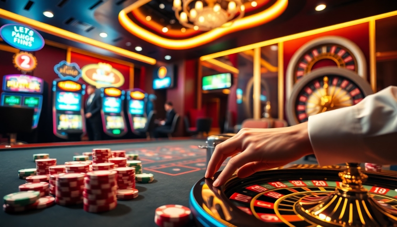 A dynamic casino scene showcasing players engaging with diverse games at rikvip.gb.net.