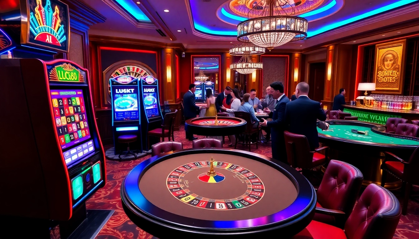 Experience the excitement of winning at a stylish LUCK88 casino with vibrant gaming and thrilling atmosphere.