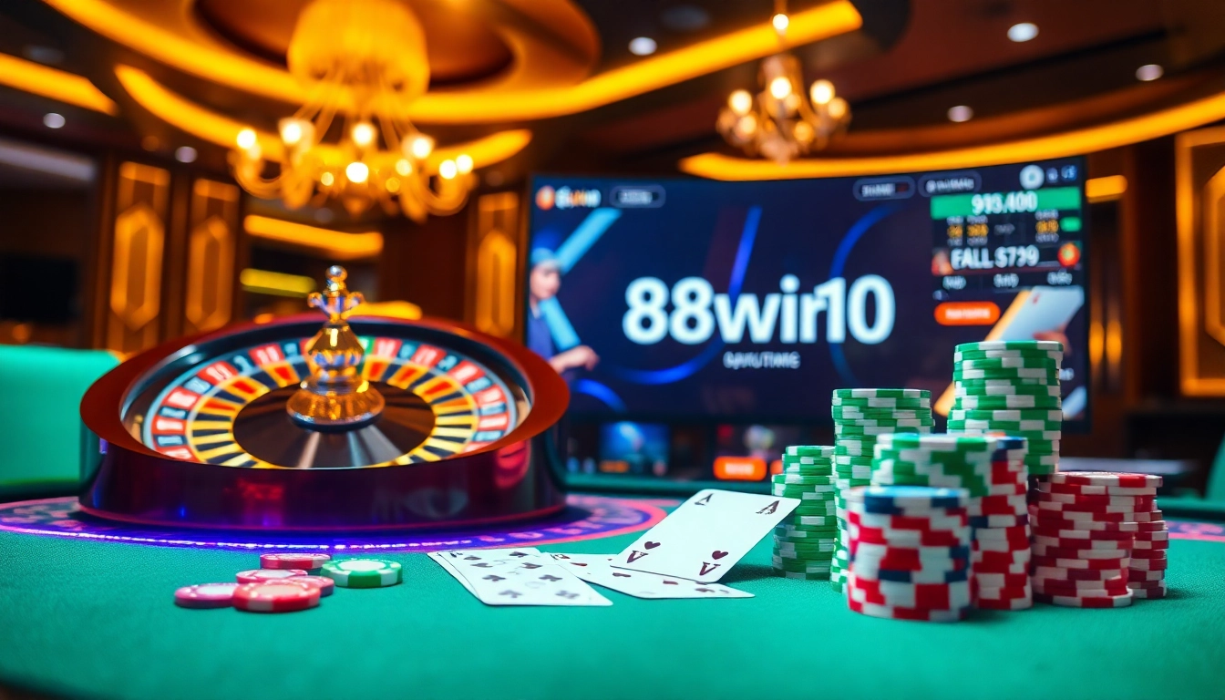 Engaging roulette table scene showcasing 98win10 casino excitement with colorful chips and cards.