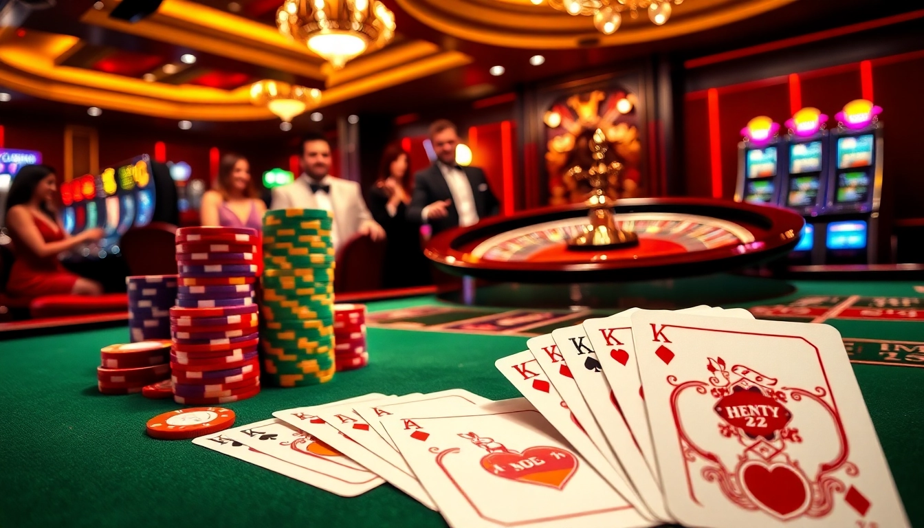 A vibrant HITCLUB casino scene with poker chips and a spinning roulette wheel filled with excitement.