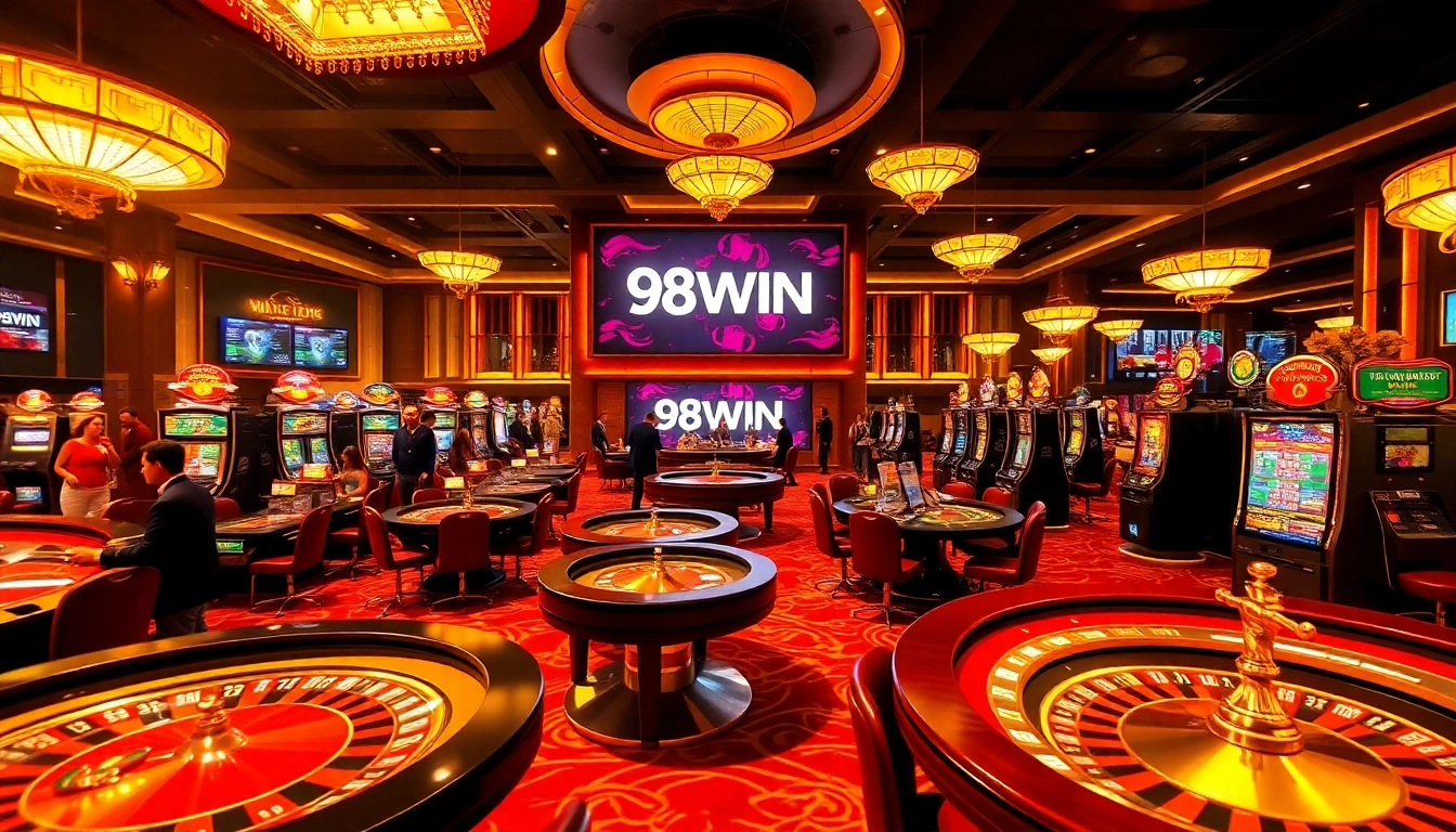 Engage in thrilling gaming at the 98WIN casino, featuring vibrant tables and dynamic gameplay.