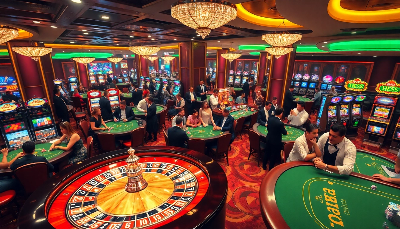 Players enjoying a thrilling game night at the 222bd casino, featuring roulette and poker tables.
