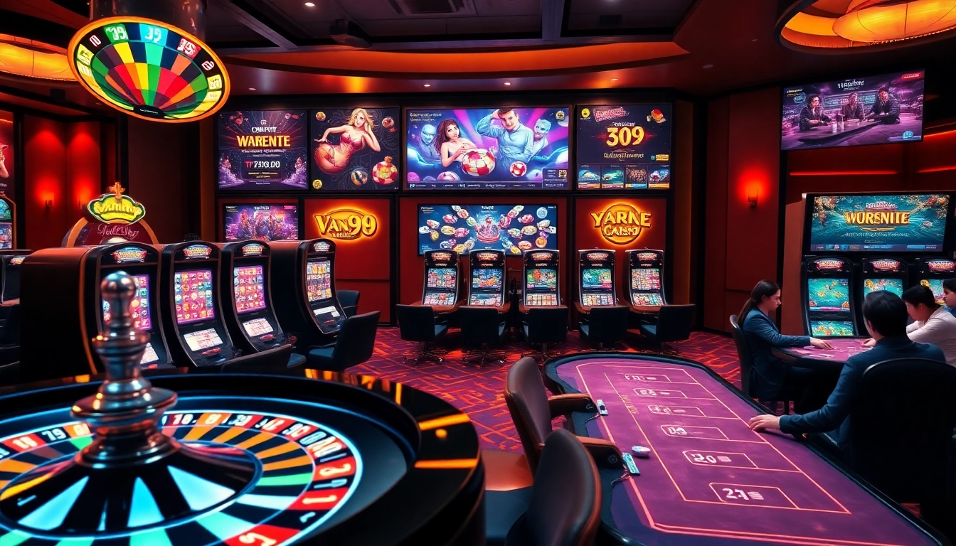 Engage with the vibrant world of gambling at https://vua99.lat/ featuring exciting slot machines and a spinning roulette wheel.