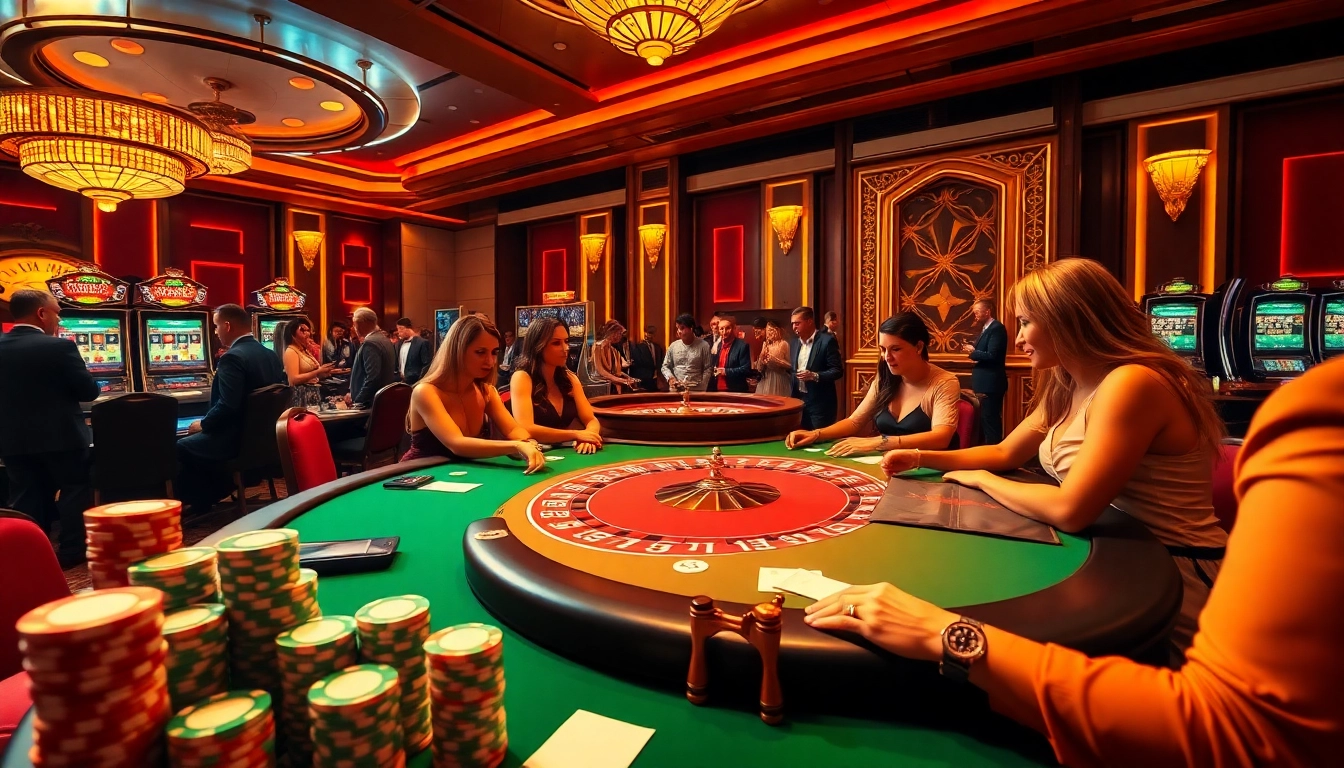 Exciting poker game scene at https://x88ni.com/ featuring colorful chips and a spinning roulette wheel.