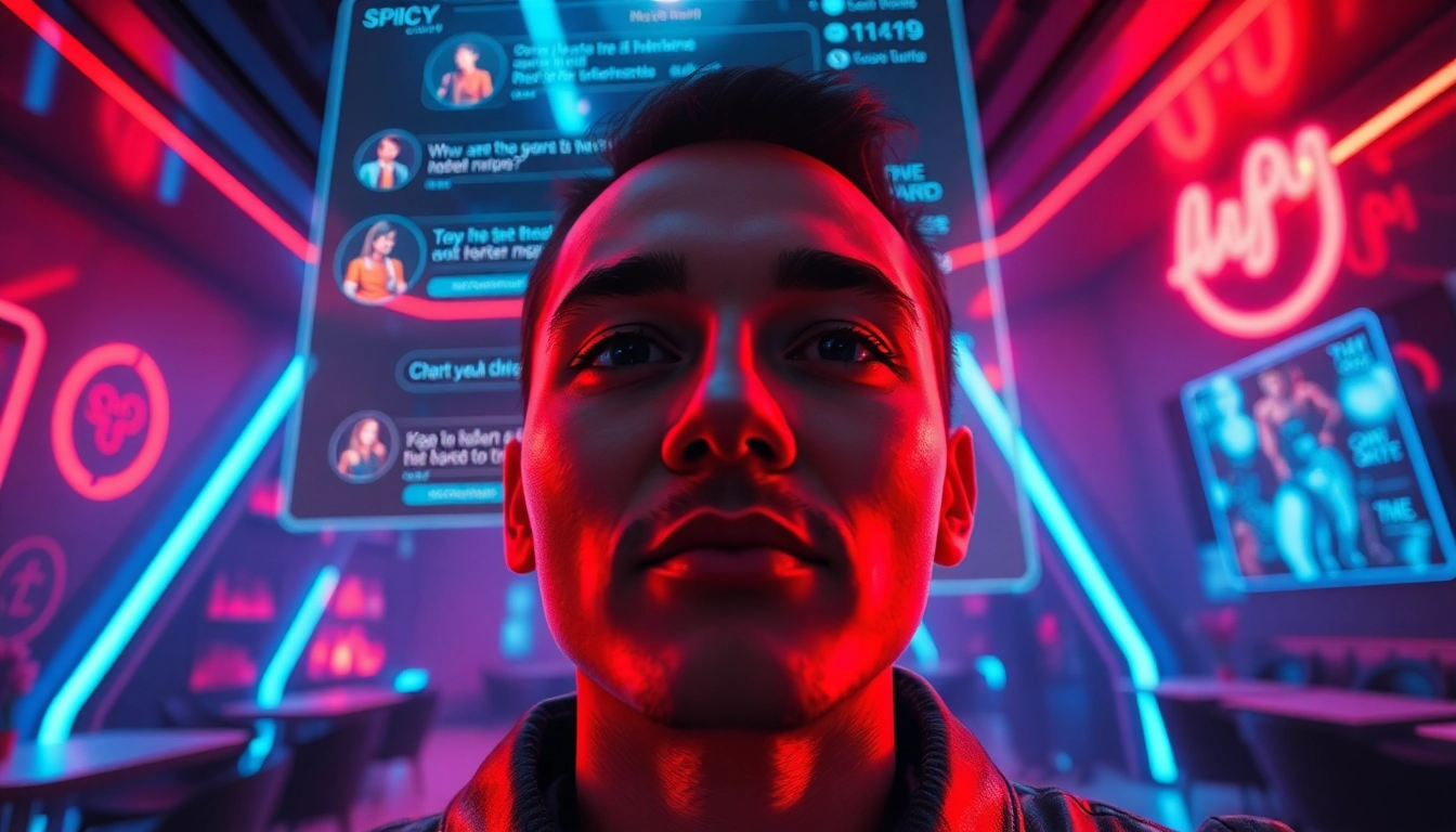 Engaging scene of spicy AI chat interactions in a modern tech lounge.