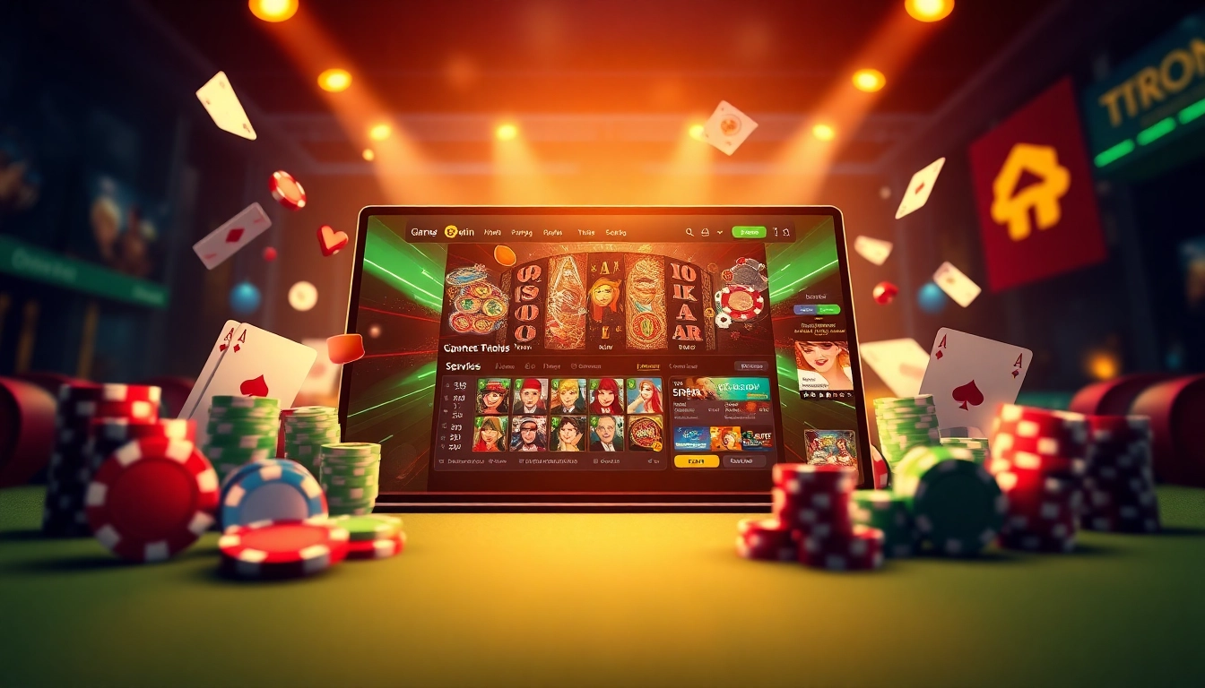 Experience the excitement of ev88win.live with a dynamic online gaming scene showcasing casino elements and vibrant colors.