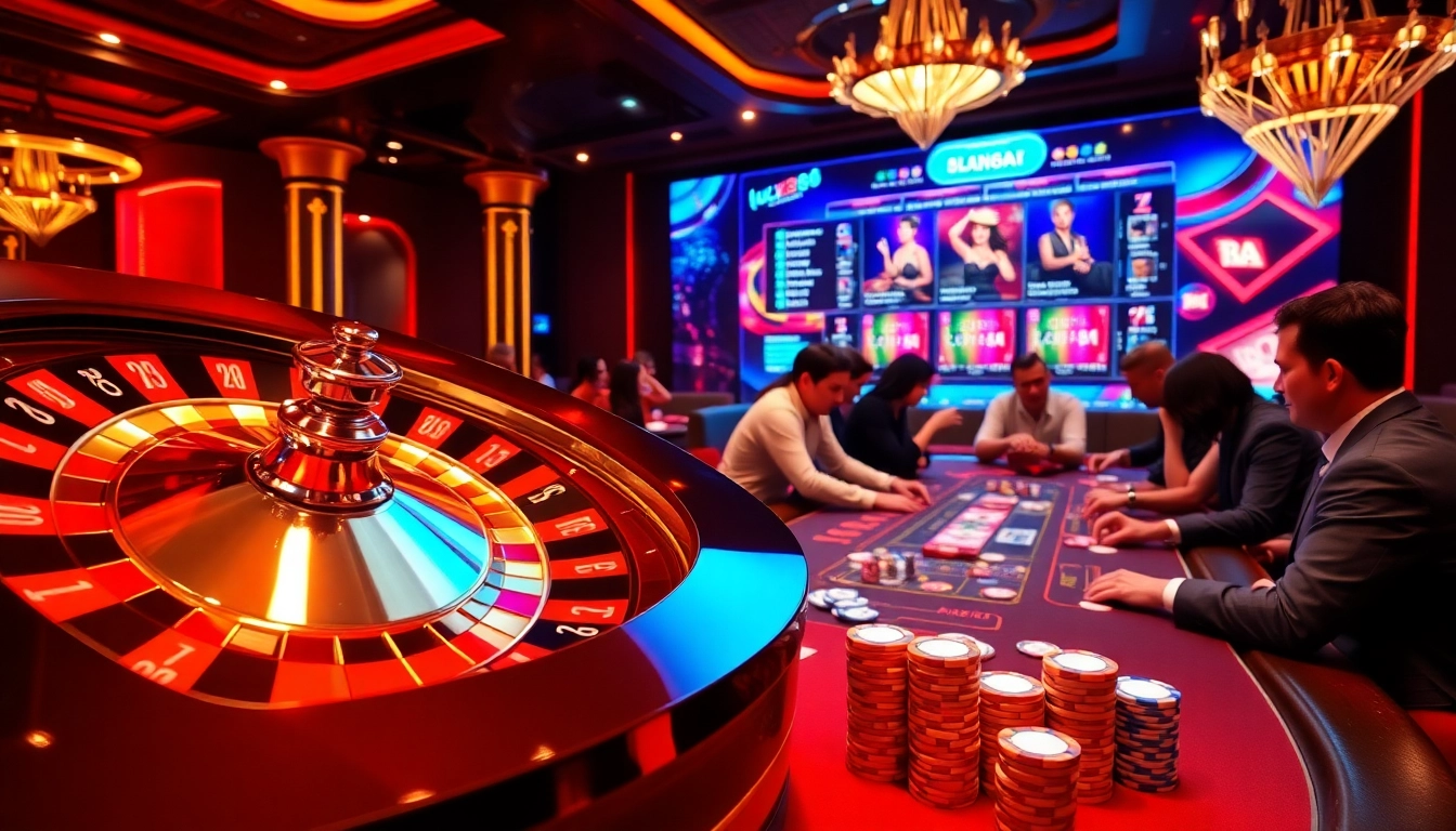 Engage in a high-stakes game at https://luck88com.net/ featuring a vibrant poker table and roulette wheel.