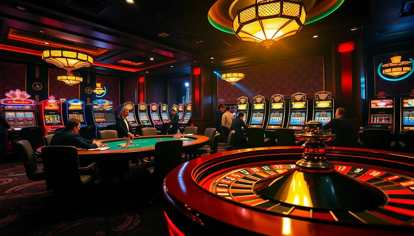 Kèo Bóng Đá gambling scene at a luxurious casino table with poker chips and a roulette wheel.
