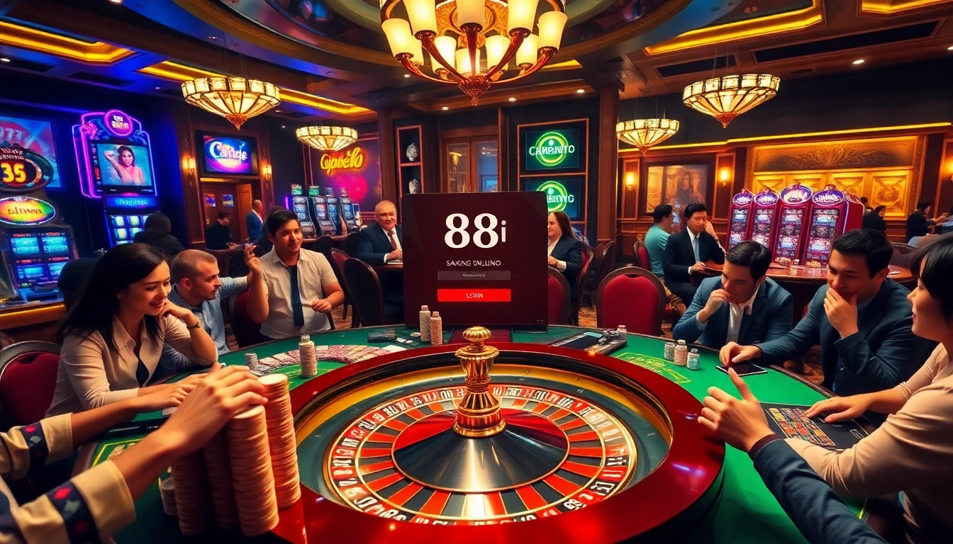 Exciting casino scene featuring players engaging in various games with the 88i đăng nhập interface highlighted prominently.