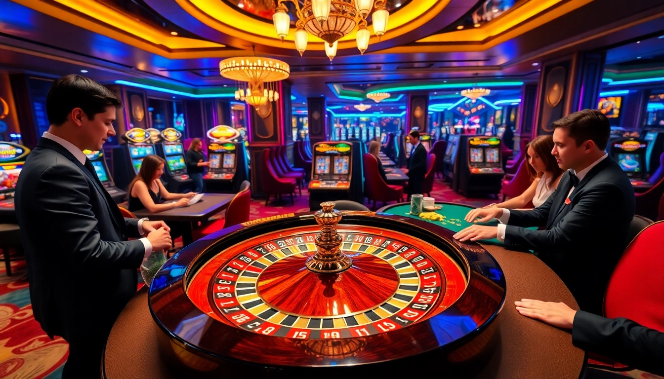 Betting fervor at 6L777 casino with players enjoying roulette and poker games.