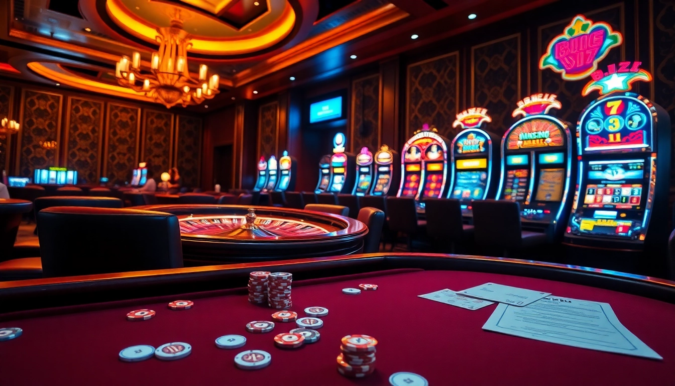 Thrilling moment at the casino focusing on bdjl win with poker chips and a vibrant roulette wheel.