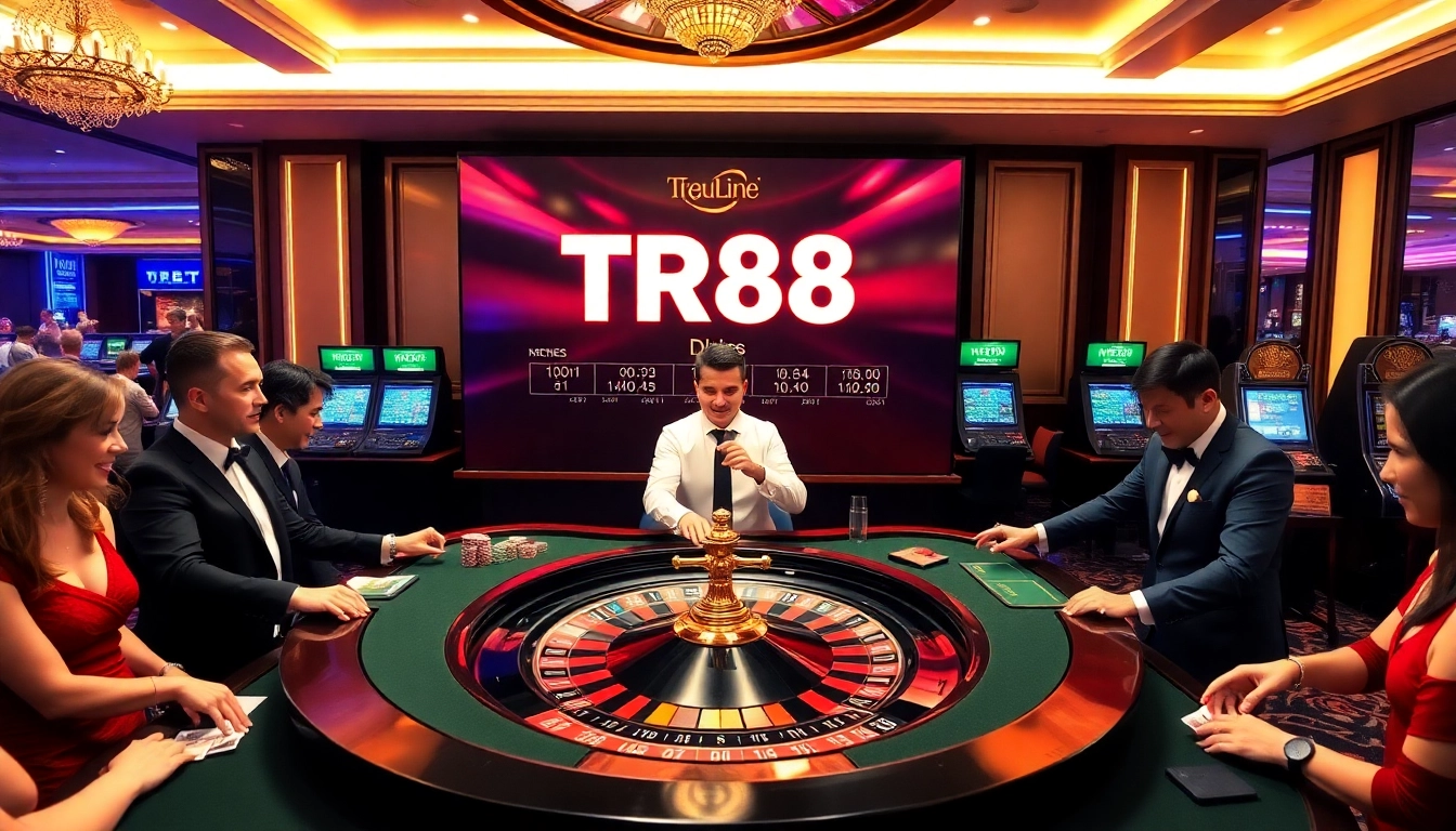 TR88 roulette table with players betting in a luxurious casino atmosphere.