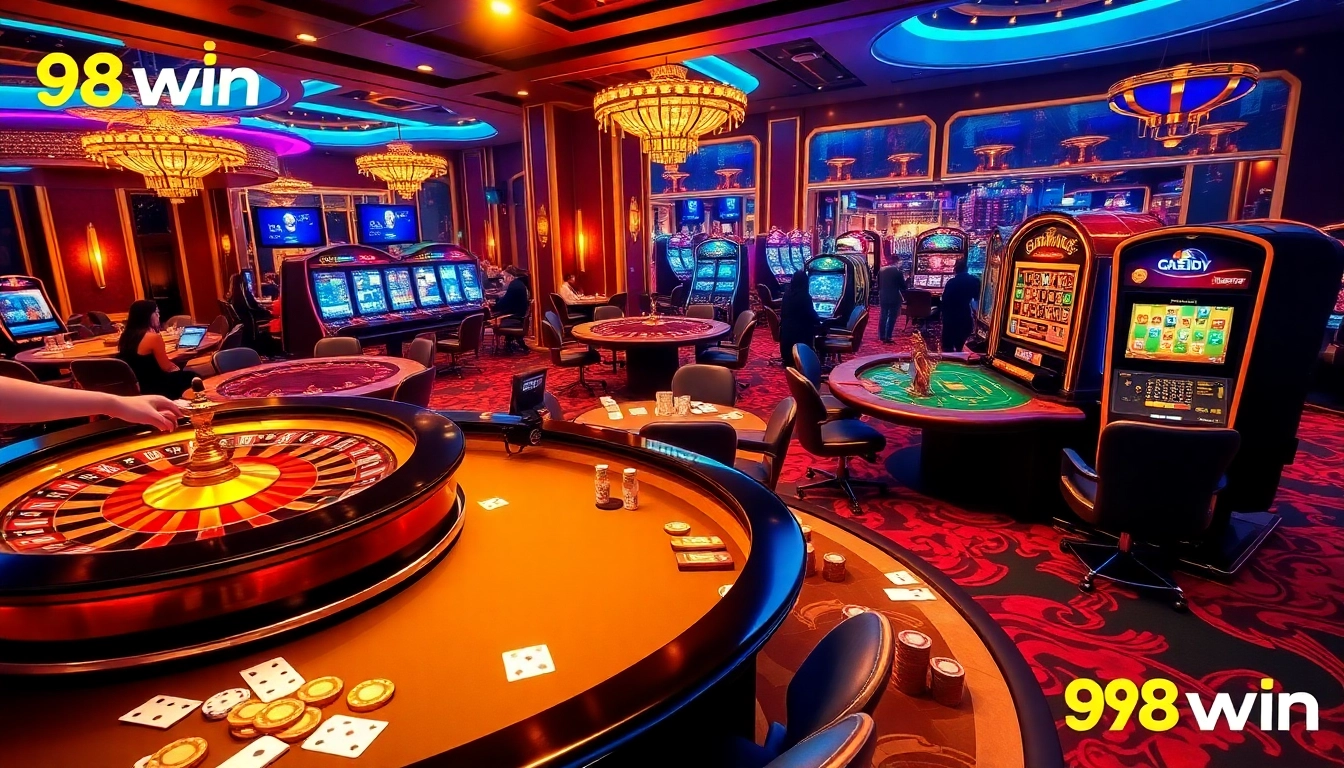 Engage with 98win's thrilling online casino experience featuring vibrant gameplay with roulette and slots.