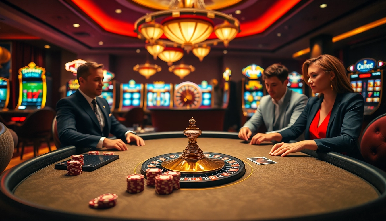 Experience the thrill of gambling at go8 with luxurious casino elements like poker tables and roulette wheels.